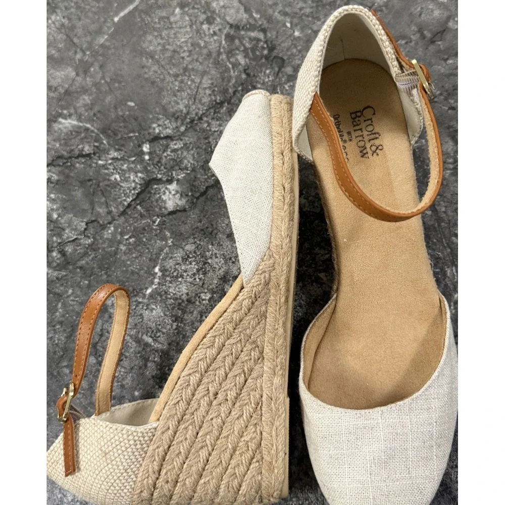 Croft And Barrow Womens Jute Wrapped Wedge Espadrille Sandal Linen Size 9M